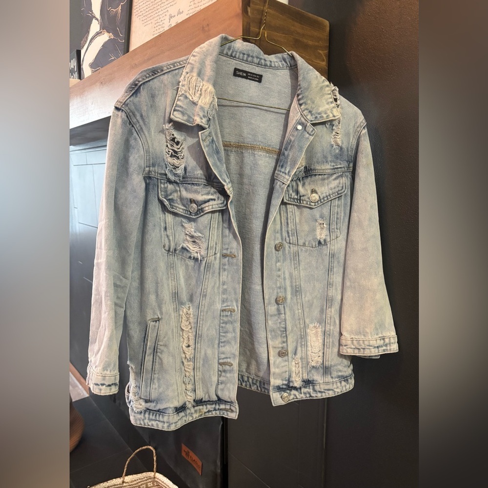 SHEIN Distressed Light Blue Jean Jacket - Picture 2 of 8